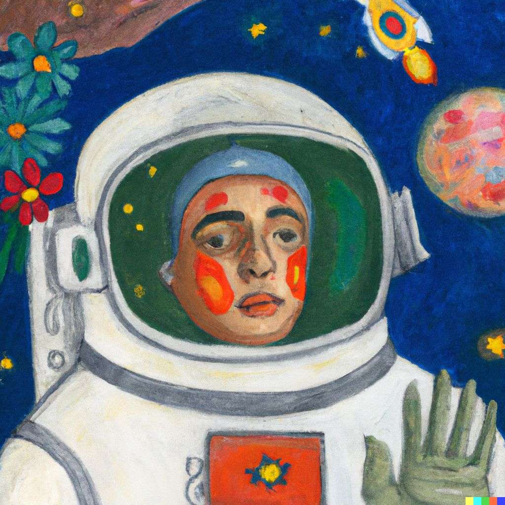an astronaut, painting by Frida Kahlo